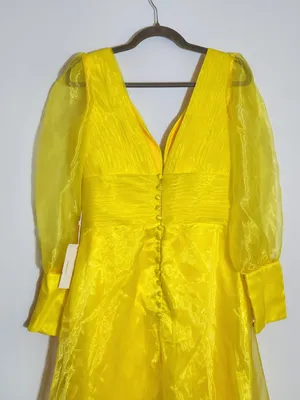 TS Couture Yellow Organza Evening Maxi Dress Size Medium NWT Flaw thumbnail 7