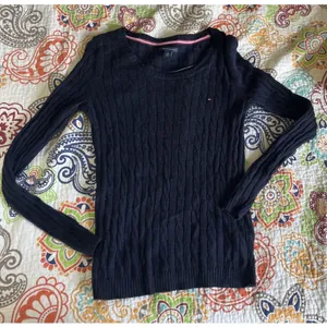 Tommy Hilfiger Wmns Long-Sleeve Cable Knit Sweater Round Neck Navy Blue XS thumbnail 1
