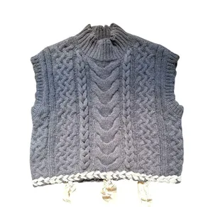 NEW Boho Elie Tahari Gray Cropped Cable Knit Mohair Blend Gray Cottage thumbnail 4