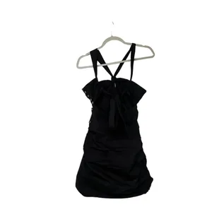 FREE PEOPLE Who Is She Ruched Cotton Button Down Black Dress thumbnail 5