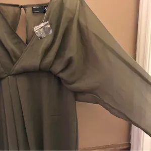 ASOS Design Long Sleeve V‎ Neck Faux Wrap MIDI Dress Olive Green 4 thumbnail 6