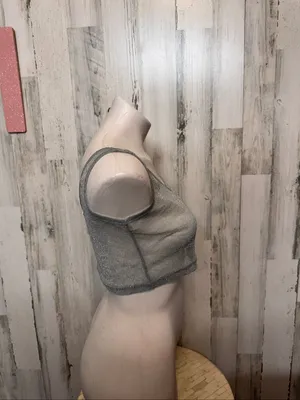 Surfside Resort Crop Top Womens Medium Silver Metallic Sheer Mesh Shimmer Tank thumbnail 7