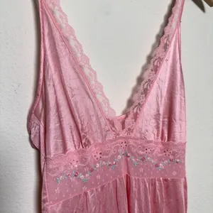 VTG Women Fairy Babydoll Slip Dress Pink Lace Floral Embroidered Satin Maxi thumbnail 4