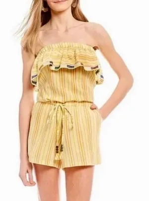 NWT!! KOPAL Rinku Romper Embroidered Ruffle Off‎ Shoulder Vacation Boho Small thumbnail 1