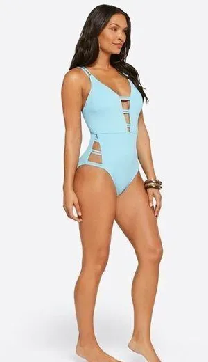 Jessica Simpson Textured Solids Plunge One Piece in Sky Size XL NWT thumbnail 1