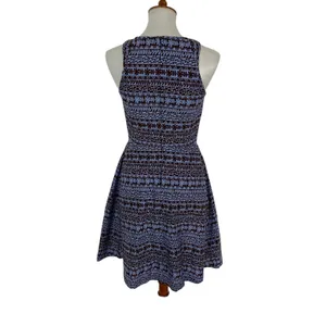 Anthropologie Eva Franco Blue Brown Geometric Fit And Flare Sleeveless Dress 4 Retro‎ Chic thumbnail 5