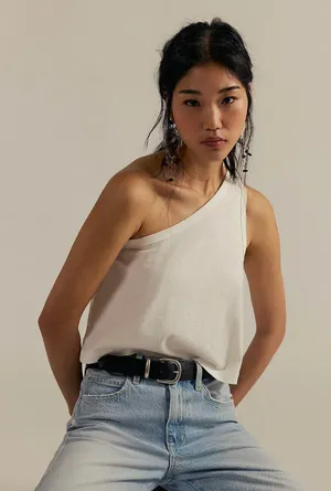 NWOT We The Free X Free People Sunny One-Shoulder Tank Top White X Large Stretch thumbnail 1