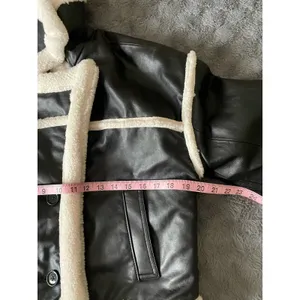 Hollister Cropped Moto Jacket S Black Vegan Leather Faux Fur Sherpa Lined Y2K thumbnail 15
