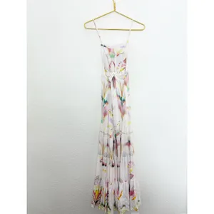 Free People Sounds Of Spring Maxi Dress Size 6 Ivory Watercolor Bib Overall thumbnail 13