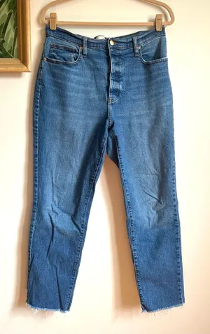 Universal Thread High Rise 90s Slim Button Fly Jeans Raw Hem Womens 12 Blue thumbnail 1