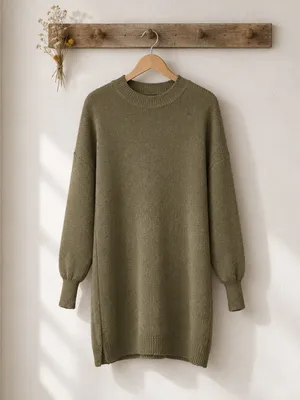 Olive Knit Sweater Mini Dress - Women's Long Sleeve Pullover thumbnail 3