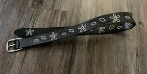 Y2K Women's Black Leather Belt with Embroidered Flowers Boho thumbnail 1