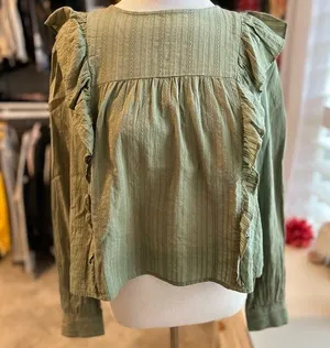 LOFT Ruffle Army Green Top Small thumbnail 1