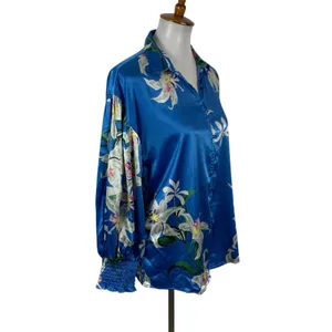 Anthropologie Calligraphie Blouse Small Blue Long Sleeve Boho Resort thumbnail 4