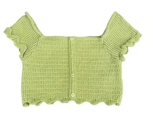 Zara Lime Green Crochet Off Shoulders Cropped Tank Top SZ S #1138 thumbnail 1