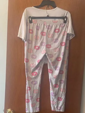 Donut Wake Me Up Juniors Pajamas - White and Pink thumbnail 2