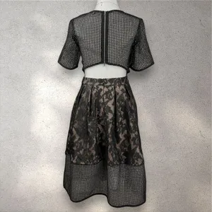 ELLIATT Velosity Midi Cocktail Dress Women's XS Black Neutral Lace Mesh Evening thumbnail 2