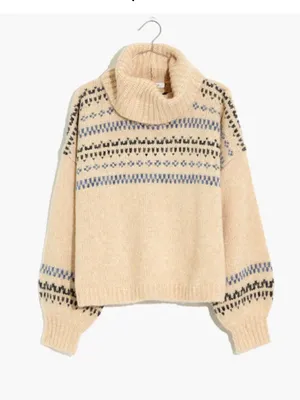 Madewell Women's Somervell Fair Isle Turtleneck Sweater Chunky‎ Knit Cropped thumbnail 1