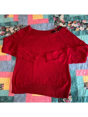Lauren Ralph Lauren Red Sweater with Leather Buckle Detail, Woman’s Size Large thumbnail 3