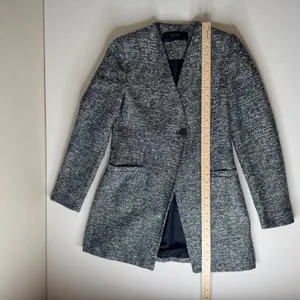 Zara Basic Collection Textured Knit Tweed Blazer Jacket‎ Medium Blue Office Chic thumbnail 8