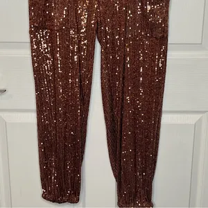 Free People Morelia Bronze Sequin Jogger Pants Sz M Shiny Sparkly Party Festival thumbnail 7