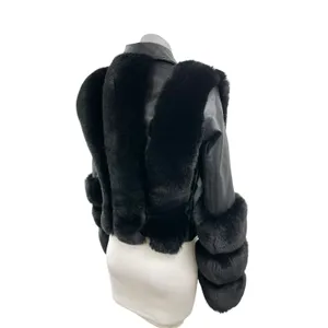 Women's Black Faux Fur Trim Faux Vegan Leather Crop Moto Biker Coat Jacket Sz S thumbnail 6
