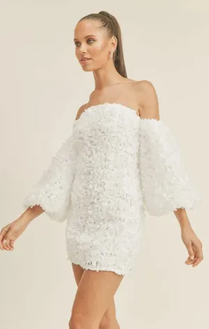 3D Flower Mini Dress White Size L thumbnail 2