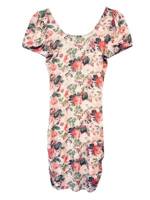 LoveShackFancy Dalary Veiled Kiss Mini Dress Floral Ruched Puff Sleeve Small thumbnail 4