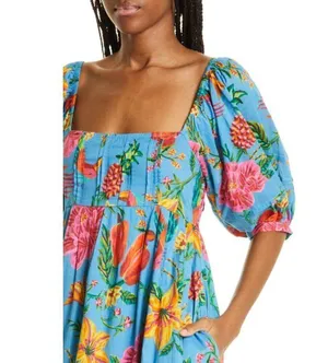 FARM RIO Toucans Garden Midi Dress in Blue Size Small thumbnail 10