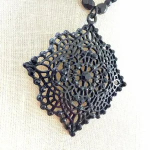 Avon Vintage Black Filigree Statement Necklace Gothic Lace Pendant thumbnail 4