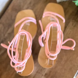INC Chedel Pink Lace Up Sandal Women 8.5 Ball Heel Square Toe Strappy Barbiecore thumbnail 5