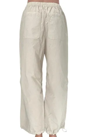 Abercrombie & Fitch Ivory Ruched Straight Leg Drawstring Windbreaker Pants Sz S thumbnail 3