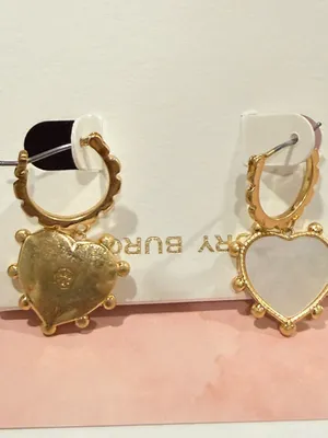 Tory Burch | Gold Plated & Mother of Pearl Heart Drop Earrings | Small/Medium thumbnail 3