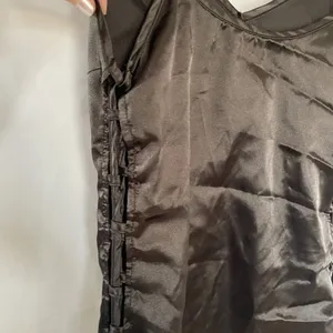 Women's silky black lingerie chemise‎ dress spaghetti straps lace up sides thumbnail 7