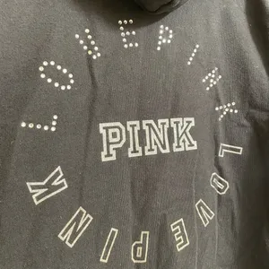 PINK Victorias Secret Black Fill Zip Rhinestone Hooded Sweatshirt, M thumbnail 3