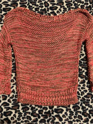 2000s vintage style whimsical bohemian orange marled knitted sweater thumbnail 4
