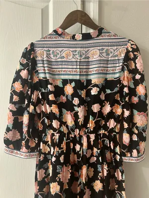 Umgee Black Floral Midi Dress with Pink and Peach Blooms thumbnail 5