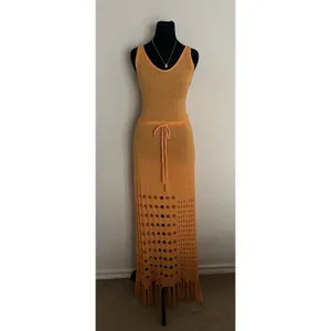 Vici Caliana Tassel Cover-Up Maxi Dress Size L Orange Boho Style Sleeveless EUC thumbnail 2