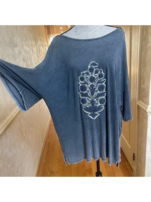 Free People FP Movement Harmony Tee - blue indigo combo burnout graphic Sz Large thumbnail 4