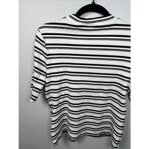 Maeve‎ Anthropologie Medium Womens Top Stretch Black White Short Sleeve Striped thumbnail 15