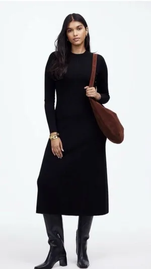 Madewell $168 Merino Wool Sweater Midi Dress Black NT938 Size S thumbnail 1