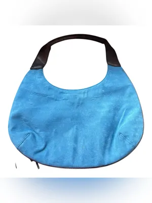 NWT Vintage Y2K Blue Suede Hobo Bag with Brown Fringe Floral Accents thumbnail 2