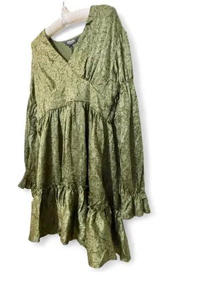 NWT Disturbia Women’s Arda Virago Crinkle Green Olive V-Neck Mini Dress Size 10 thumbnail 10