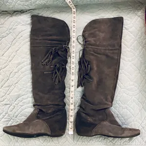 Grey suede over the knee tassel boots. thumbnail 4