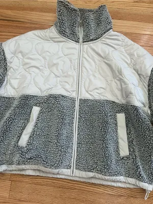 Abercrombie Gray Sherpa fleece Jacket Large Full Zip Cozy Teddy thumbnail 2