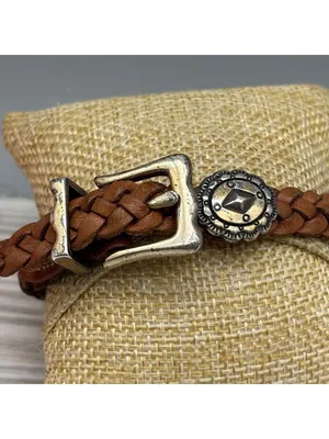 Vintage Brighton Southwestern Western Concho Braided Brown Leather Bracelet 9" thumbnail 4