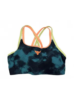 Under Armour Project Rock Crossback Green Orange Sports Bra Plus Size 1X thumbnail 3