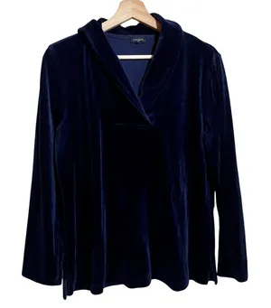 Talbots navy blue velvet cowl neck pullover sweater women's size M‎ cotton rayon thumbnail 1