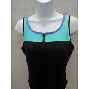 Black One Piece Swimsuit Quarter Zip 90s Vintage Resort Beach Goth Ribbed Large thumbnail 3