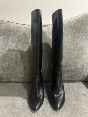 Via Spiga Black Leather Knee-High Pointed Toe Boots Size 8 thumbnail 4
